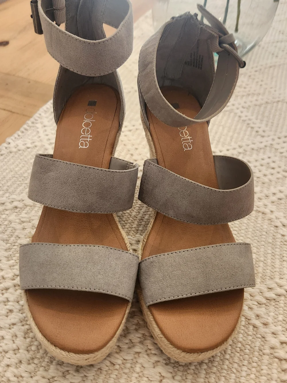 Dolcetta Gray Suede Espadrille Wedge Sandals with Ankle Strap